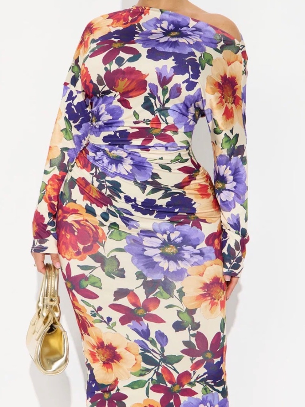 Statement Floral Maxi Dress Long Sleeve Bodycon Ruched